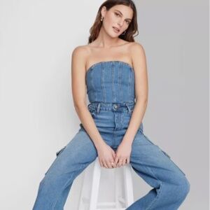 100% Cotton Only Worn Once Wild Fable Tube Cargo Denim Jumpsuit - Medium Wash